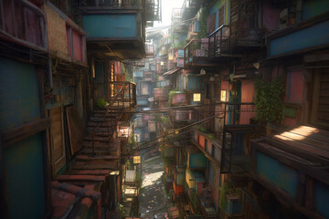 Fototapeta na wymiar Futuristic asian town. Generative AI illustration