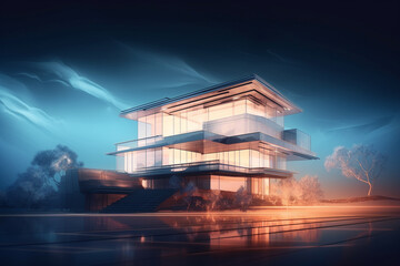 Modern house architecture. Generative AI illustration