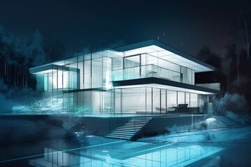 Modern house architecture. Generative AI illustration