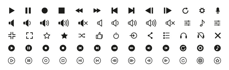 Media player icons set. Media player interface symbols set