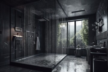 Modern bathroom with walk in shower and natural light