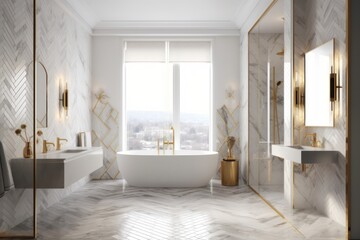 Marble Bathroom Haven with Designer LED Lighting and Modern Elegance..