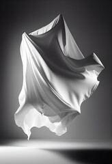 Beautiful white ivory silk cloth floating flying in the air with shadow lightning. Mock up template for product presentation	