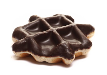 Mini waffle with chocolate flavour glaze isolated on white