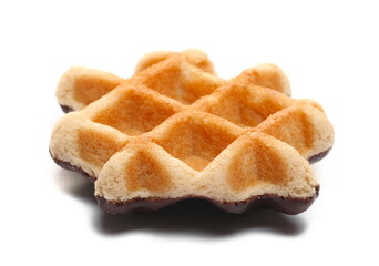 Mini waffle with chocolate flavour glaze isolated on white