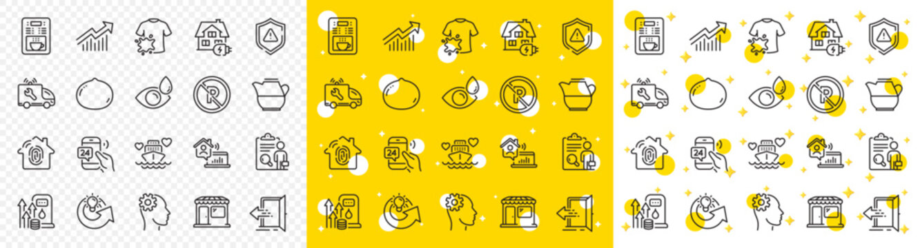 Outline Coffee maker, Demand curve and Macadamia nut line icons pack for web with Honeymoon cruise, Share idea, No parking line icon. Fingerprint access, Market, Shield pictogram icon. Vector
