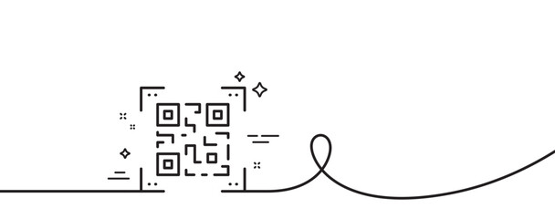 Qr code line icon. Continuous one line with curl. Scan barcode sign. Check certificate symbol. Qr code single outline ribbon. Loop curve pattern. Vector