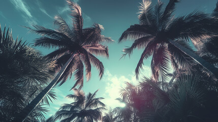 Fototapeta na wymiar Palm trees against the sky, generative AI.