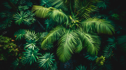 Palm trees, green natural background, generative AI.