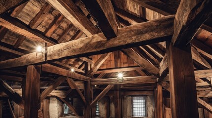 Fototapeta na wymiar Rustic wooden beams across the ceiling. AI generated