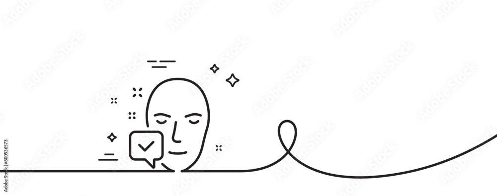 Poster face accepted line icon. continuous one line with curl. access granted sign. facial identification s