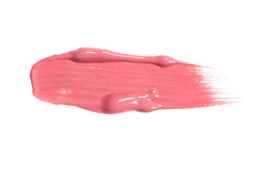 Pink stroke isolated on white background. Makeup smear smudge swatch