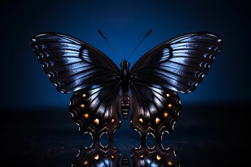nature photography of a black butterfly with back lighting and ring light