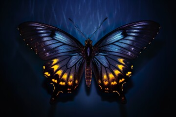 Fototapeta na wymiar nature photography of a black butterfly with back lighting and ring light
