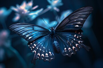 nature photography of a black butterfly with back lighting and ring light