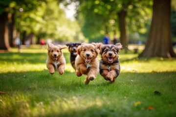 Obraz na płótnie Canvas puppies_running_in_a_park_causing_a_ruckus_