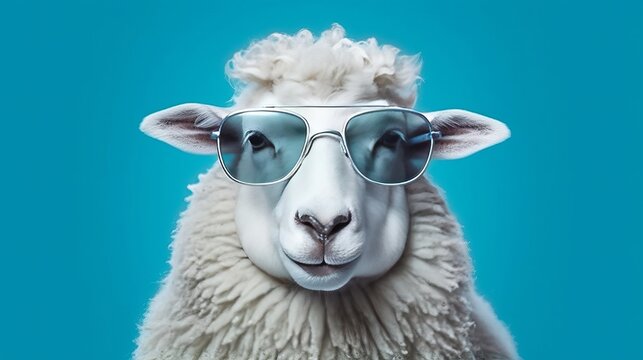 Funny sheep wearing sunglasses. Generative AI
