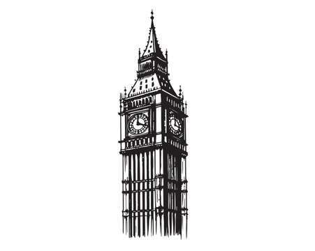 Big Ben Tower of London, hand drawn illustrations, vector.	
