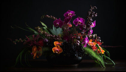 Fresh bouquet of multi colored flowers on table generated by AI