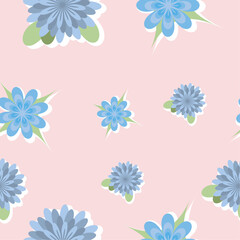Fototapeta na wymiar Cute seamless flowers in pink and blue colors. Vector illustration 