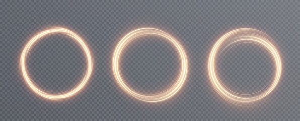 Vector light line effect of golden circle. Luminous fire trail on a transparent background. Light round line with an advantage effect. Golden circle light png.