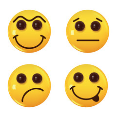 Set of 3d icon yellow color smile emoji. Vector