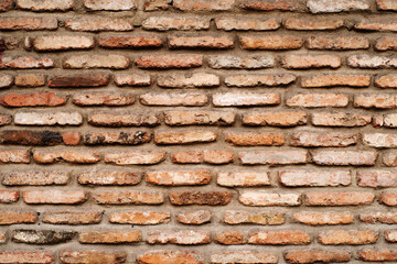 Old brick wall, abstract brown grunge background. Fragment of a brick wall of an old building in the old city of Tbilisi

