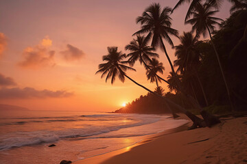 Fototapeta na wymiar Tropical Serenity: Vibrant Sunset on a Paradise Beach