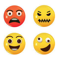 Set of 3d icon yellow color smile emoji. Vector