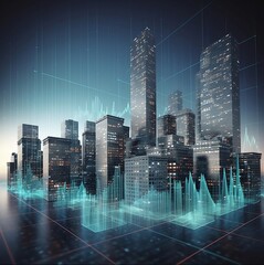Trading and real estate investing concept with graph data and digital stock market, financial graph lines with futuristic and modern background, AI-Generated 