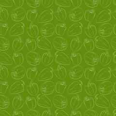 A set of seamless patterns of sweet peppers. Line drawing. linear, outline only 1000x1000, vector graphics.