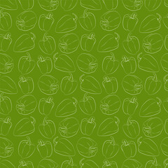 A set of seamless patterns of sweet peppers. Line drawing. linear, outline only 1000x1000, vector graphics.