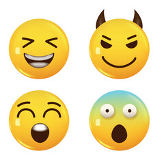 Fototapeta premium Set of 3d icon yellow color smile emoji. Vector