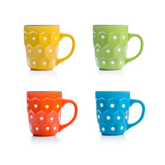The polka dot mugs isolated on white background.