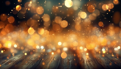 Fototapeta na wymiar Gold bokeh background.Festive abstract christmas texture, golden bokeh particles and highlights on dark background. party,Happy New year,glitter concept