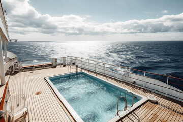 Obraz na płótnie Canvas Cruise ship deck with pool. Luxury travel concept. Generative AI