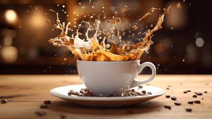 Coffe splashing in a capuccino cup. Generative AI