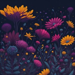 Colorful abstract flower meadow illustration. Generative AI.