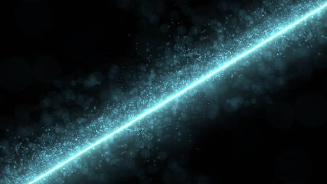 Abstract straight diagonal glowing line with loop motion particles.
