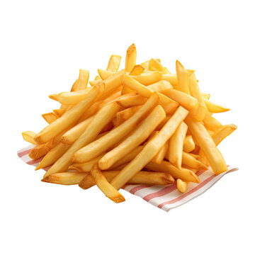 pile of french fries on napkin isolated on a transparent background, generative ai