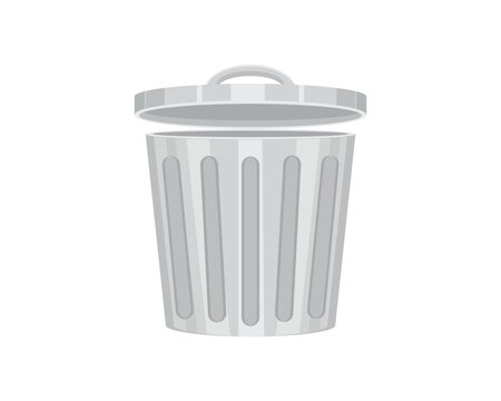 vector of a shiny gray container or trash can with a lid at the top slightly open made of aluminum which is usually used to put goods or objects that are no longer used
