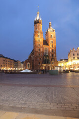 St Marys Basilica at dawn. Krakow, Poland, Europe.