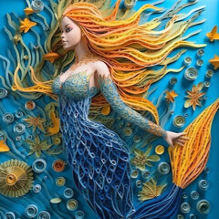 Obraz na płótnie Canvas illustration of a mermaid swimming in the ocean, Generative AI
