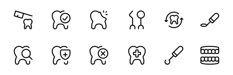 Dental icon, dentistry icon vector set design with Editable Stroke. Line, Solid, Flat Line, thin style and Suitable for Web Page, Mobile App, UI, UX design.