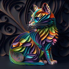 a cat colourful 3d paper art paper cut illustration paper, Generative AI.