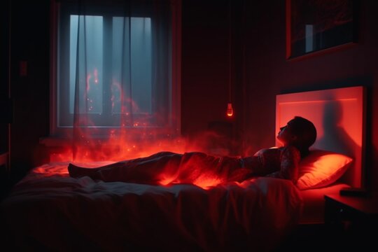 Woman in bed Struggling with Insomnia and Sleep Paralysis, nightmares