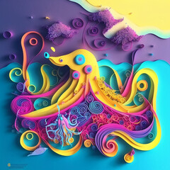 Obraz premium A brutalist metal Yellow Submarine vivid psychedeli, Generative AI