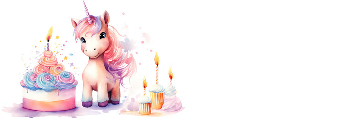 unicorn, cake, birthday, candles, card, adorable, pink, love, swirl, rainbow, horse, generative AI, generative, AI