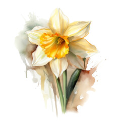 Watercolor daffodil on a transparent background created with Generative AI