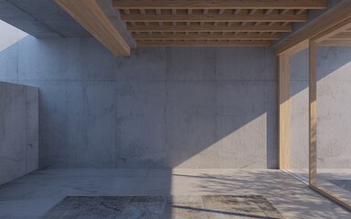 3d render room with a concrete wall mockup with interesting lighting